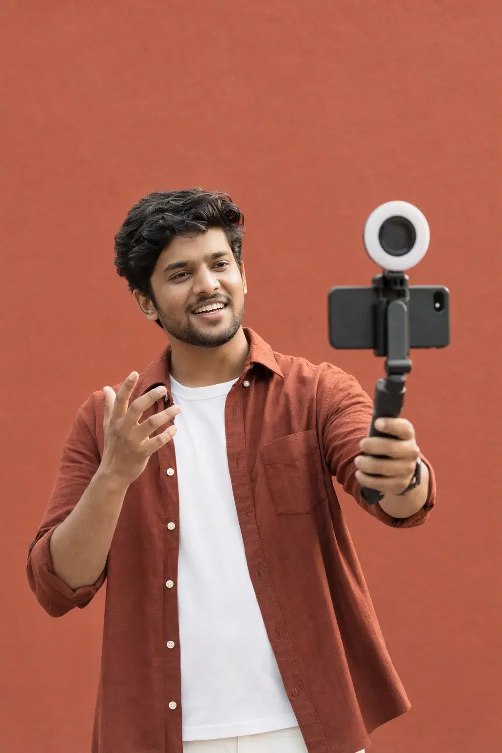 A creator filming an Instagram Reel on a phone.